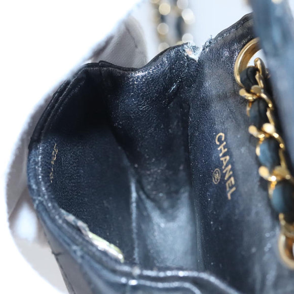 CHANEL Mini Mini Matelasse Chain Waist bag Lamb Skin Black Gold CC Auth 104616