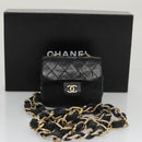 CHANEL Mini Mini Matelasse Chain Waist bag Lamb Skin Black Gold CC Auth 104616-12