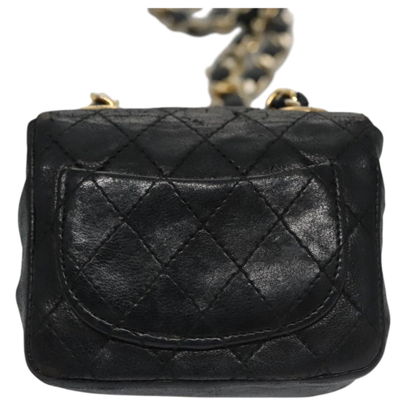 CHANEL Mini Mini Matelasse Chain Waist bag Lamb Skin Black Gold CC Auth 104616