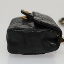 CHANEL Mini Mini Matelasse Chain Waist bag Lamb Skin Black Gold CC Auth 104616-3