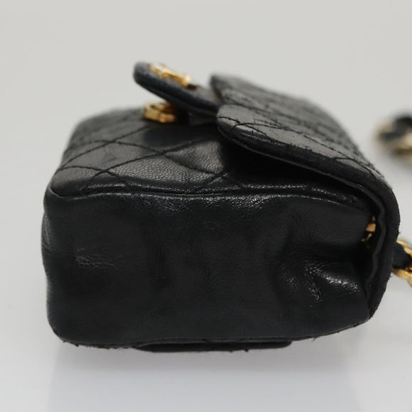CHANEL Mini Mini Matelasse Chain Waist bag Lamb Skin Black Gold CC Auth 104616