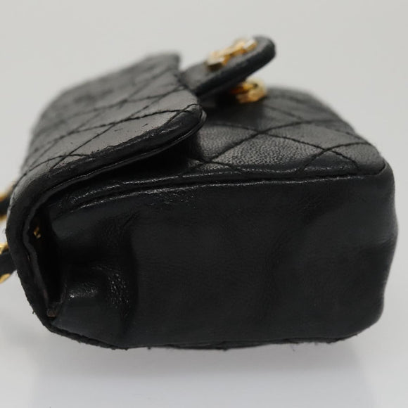 CHANEL Mini Mini Matelasse Chain Waist bag Lamb Skin Black Gold CC Auth 104616
