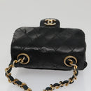 CHANEL Mini Mini Matelasse Chain Waist bag Lamb Skin Black Gold CC Auth 104616-6