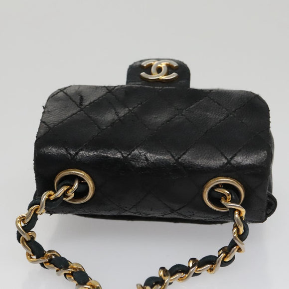 CHANEL Mini Mini Matelasse Chain Waist bag Lamb Skin Black Gold CC Auth 104616