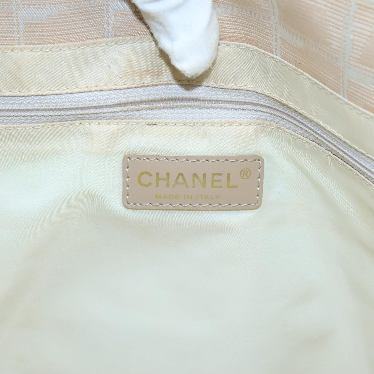 CHANEL New Travel line Tote Bag Nylon Beige CC Auth 104641