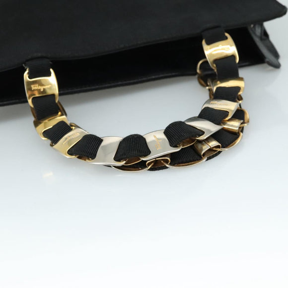 Salvatore Ferragamo Vala Hand Bag Canvas Black Auth 104705