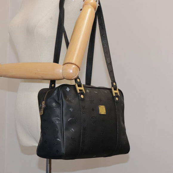MCM Vicetos Logogram Shoulder Bag PVC Black Auth 104709