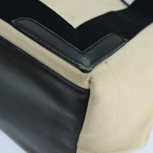 BALENCIAGA Navy Cabas S Tote Bag Canvas Leather Beige Black 339933 Auth 104736