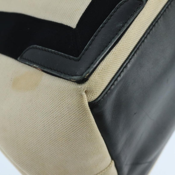 BALENCIAGA Navy Cabas S Tote Bag Canvas Leather Beige Black 339933 Auth 104736