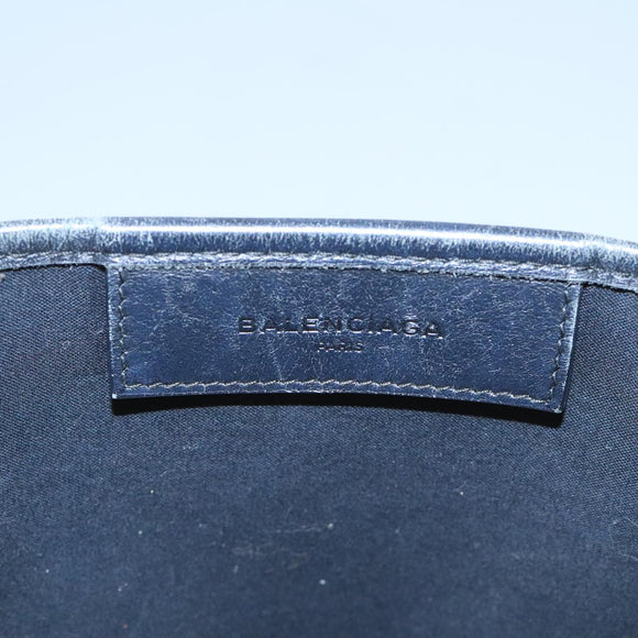 BALENCIAGA Navy Cabas S Tote Bag Canvas Leather Beige Black 339933 Auth 104736