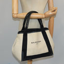 BALENCIAGA Navy Cabas S Tote Bag Canvas Leather Beige Black 339933 Auth 104736-19
