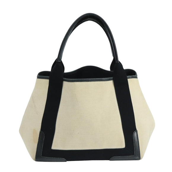 BALENCIAGA Navy Cabas S Tote Bag Canvas Leather Beige Black 339933 Auth 104736
