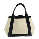 BALENCIAGA Navy Cabas S Tote Bag Canvas Leather Beige Black 339933 Auth 104736-2