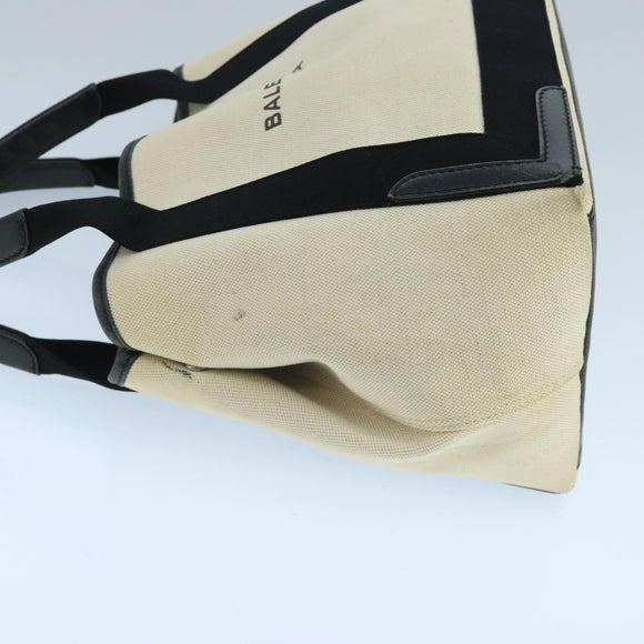 BALENCIAGA Navy Cabas S Tote Bag Canvas Leather Beige Black 339933 Auth 104736