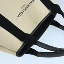 BALENCIAGA Navy Cabas S Tote Bag Canvas Leather Beige Black 339933 Auth 104736-6