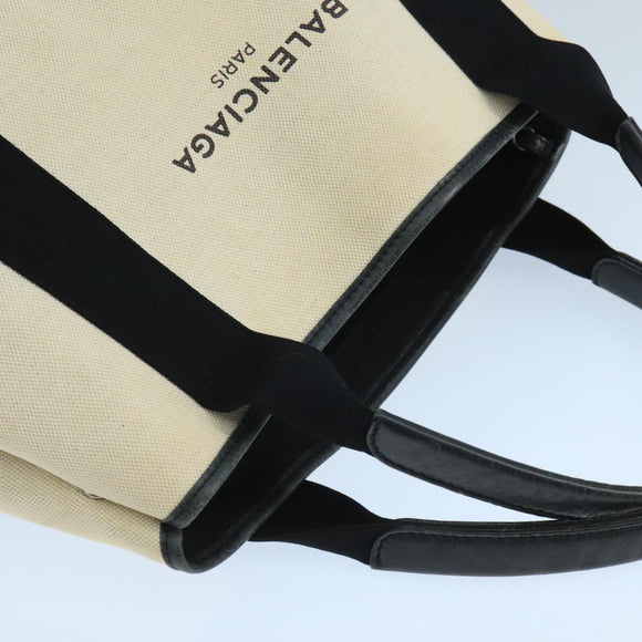BALENCIAGA Navy Cabas S Tote Bag Canvas Leather Beige Black 339933 Auth 104736