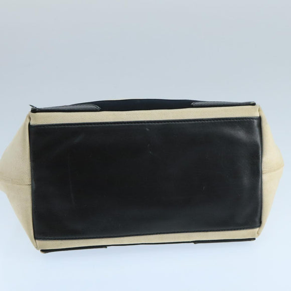 BALENCIAGA Navy Cabas S Tote Bag Canvas Leather Beige Black 339933 Auth 104736
