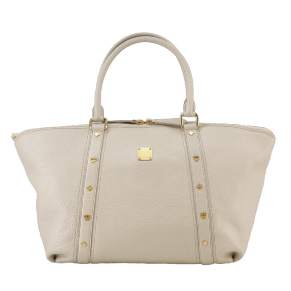 MCM Tote Bag Leather White Auth 104772