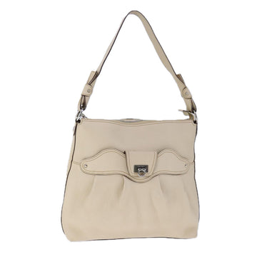 Salvatore Ferragamo Gancini Shoulder Bag Leather Beige Silver Auth 104818