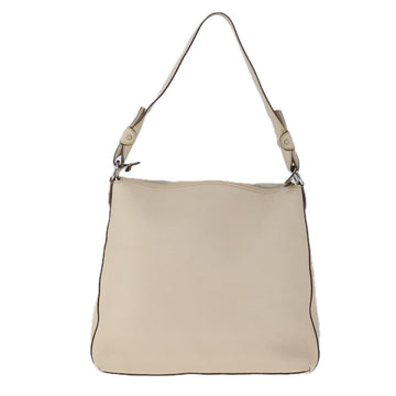 Salvatore Ferragamo Gancini Shoulder Bag Leather Beige Silver Auth 104818 - 0