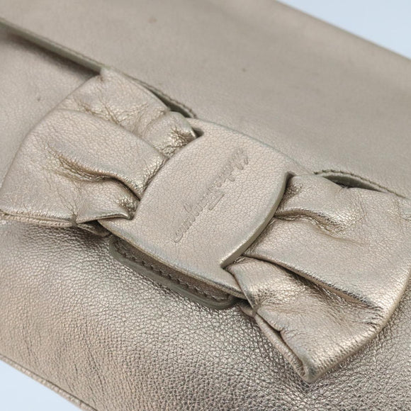 Salvatore Ferragamo Vala Shoulder Bag Leather Champagne Gold Auth 104964