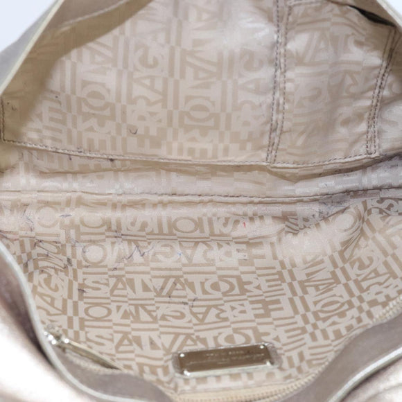 Salvatore Ferragamo Vala Shoulder Bag Leather Champagne Gold Auth 104964