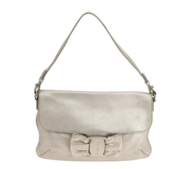 Salvatore Ferragamo Vala Shoulder Bag Leather Champagne Gold Auth 104964