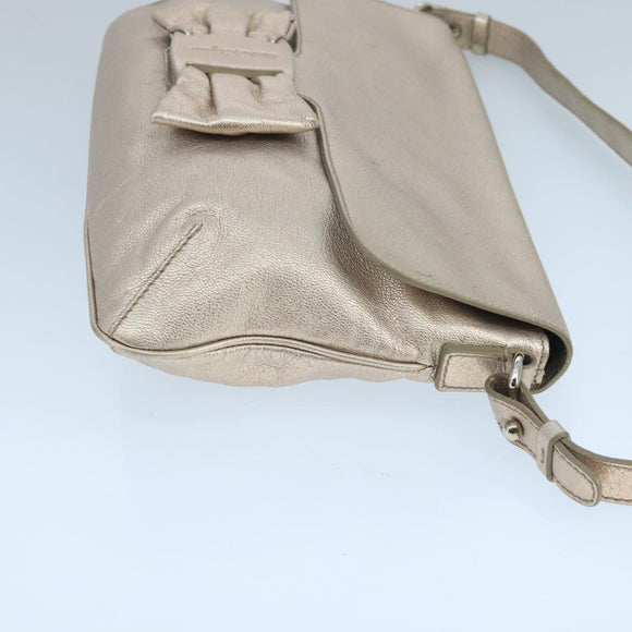 Salvatore Ferragamo Vala Shoulder Bag Leather Champagne Gold Auth 104964