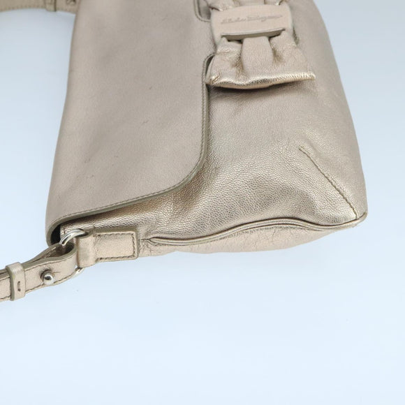 Salvatore Ferragamo Vala Shoulder Bag Leather Champagne Gold Auth 104964