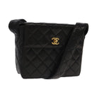 CHANEL Matelasse Shoulder Bag Lamb Skin Black Gold CC Auth 104998A-1