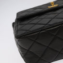 CHANEL Matelasse Shoulder Bag Lamb Skin Black Gold CC Auth 104998A-11