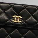 CHANEL Matelasse Shoulder Bag Lamb Skin Black Gold CC Auth 104998A-14