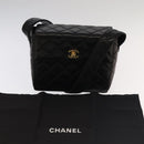 CHANEL Matelasse Shoulder Bag Lamb Skin Black Gold CC Auth 104998A-24