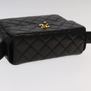 CHANEL Matelasse Shoulder Bag Lamb Skin Black Gold CC Auth 104998A-6