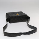 CHANEL Matelasse Shoulder Bag Lamb Skin Black Gold CC Auth 104998A-7