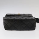 CHANEL Matelasse Shoulder Bag Lamb Skin Black Gold CC Auth 104998A-9