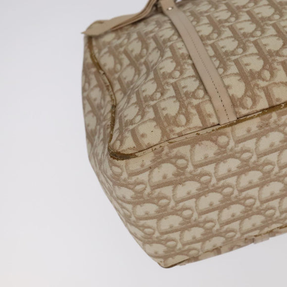 Christian Dior Trotter Canvas Romantic Shoulder Bag PVC Beige Silver Auth 105054