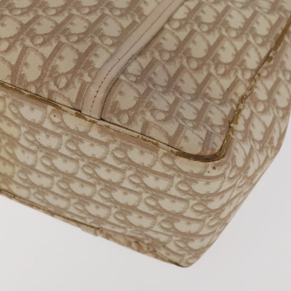 Christian Dior Trotter Canvas Romantic Shoulder Bag PVC Beige Silver Auth 105054