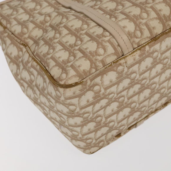 Christian Dior Trotter Canvas Romantic Shoulder Bag PVC Beige Silver Auth 105054