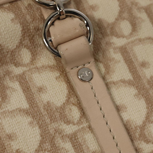 Christian Dior Trotter Canvas Romantic Shoulder Bag PVC Beige Silver Auth 105054