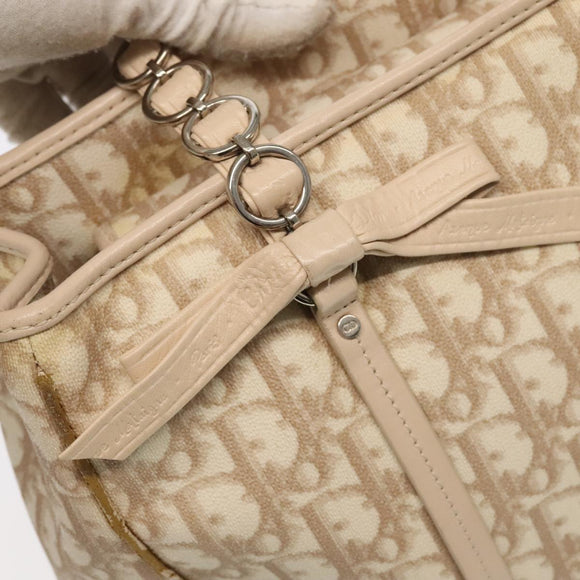 Christian Dior Trotter Canvas Romantic Shoulder Bag PVC Beige Silver Auth 105054