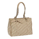 Christian Dior Trotter Canvas Romantic Shoulder Bag PVC Beige Silver Auth 105054-1