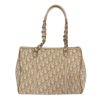Christian Dior Trotter Canvas Romantic Shoulder Bag PVC Beige Silver Auth 105054 - 0