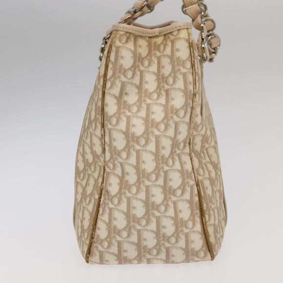 Christian Dior Trotter Canvas Romantic Shoulder Bag PVC Beige Silver Auth 105054