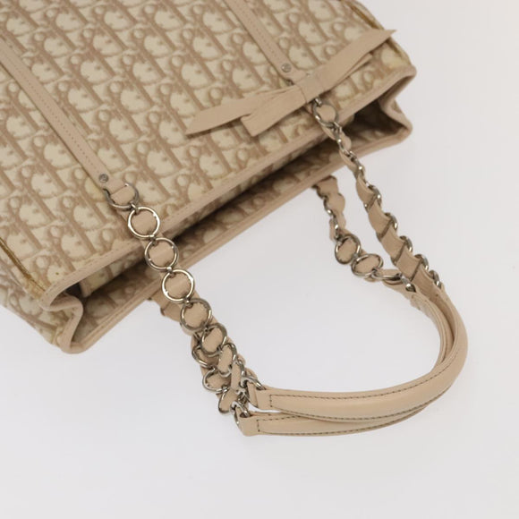 Christian Dior Trotter Canvas Romantic Shoulder Bag PVC Beige Silver Auth 105054