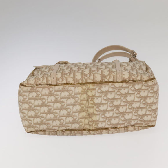 Christian Dior Trotter Canvas Romantic Shoulder Bag PVC Beige Silver Auth 105054