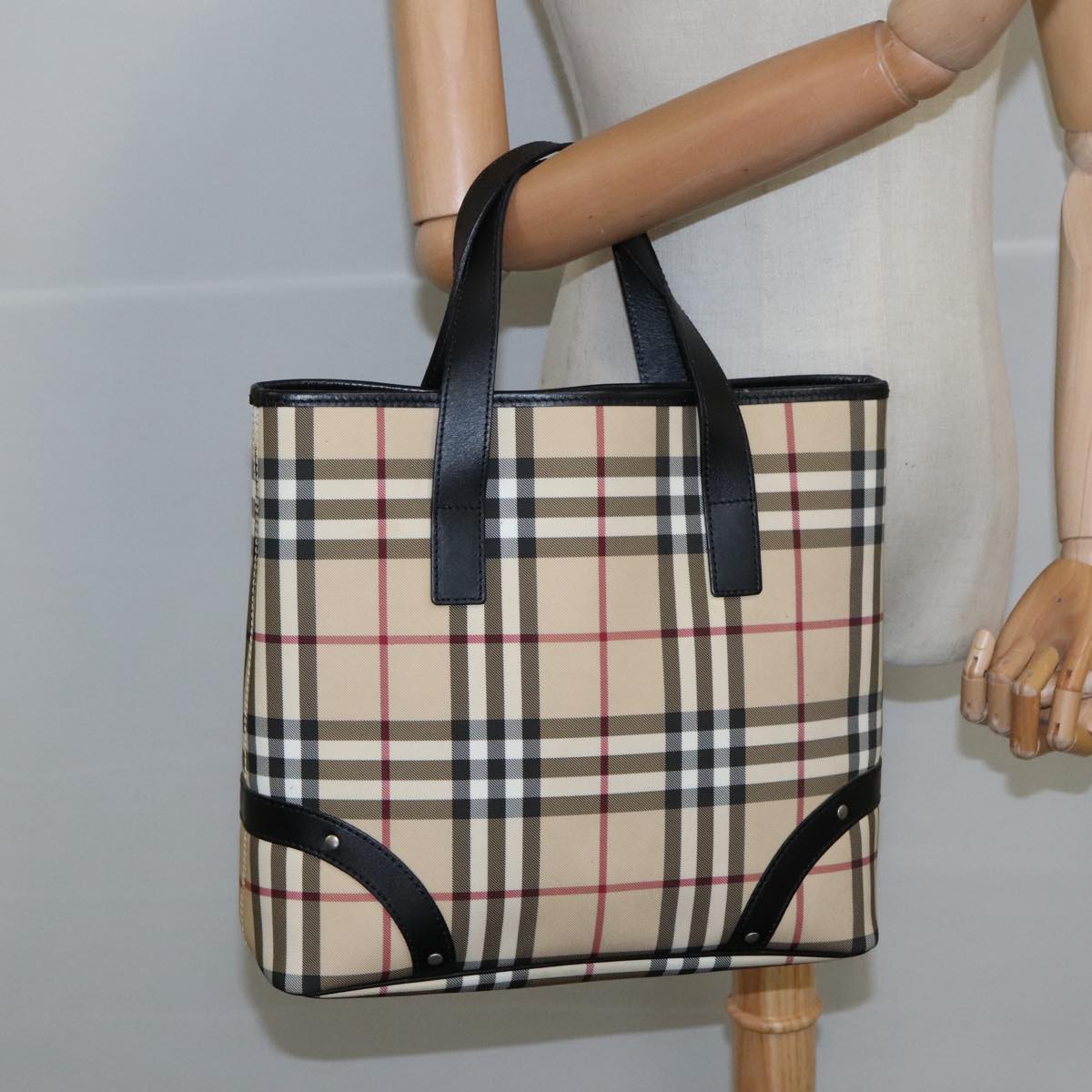 BURBERRY Nova Check Tote Bag PVC Beige Auth 105072