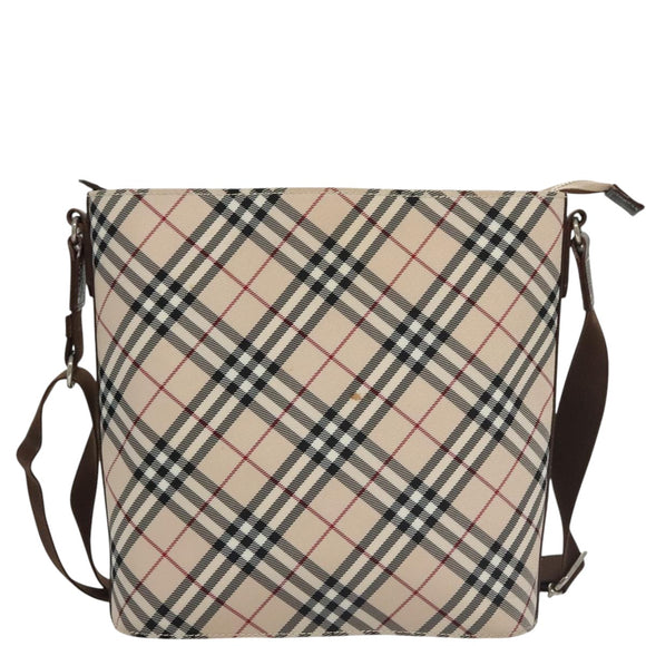 BURBERRY Nova Check Blue Label Shoulder Bag Canvas Beige Auth 105080