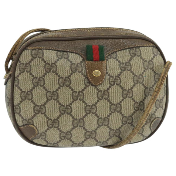 GUCCI GG Supreme Web Sherry Line Shoulder Bag PVC Beige 89 02 066 Auth 105088