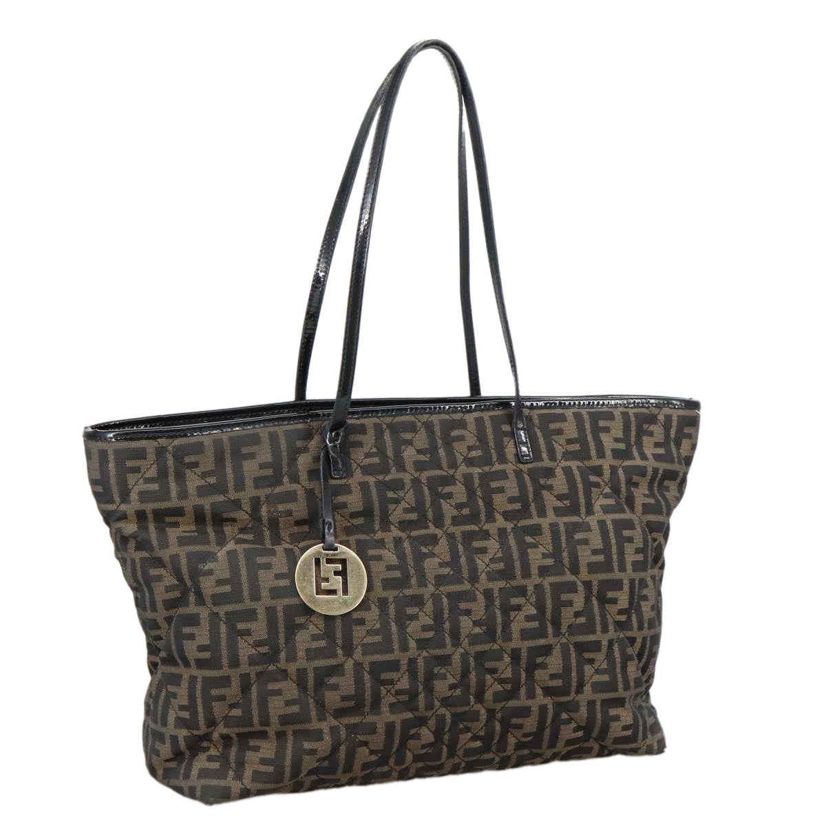 FENDI Zucca Canvas Quilted Tote Bag Brown Black Auth 105094